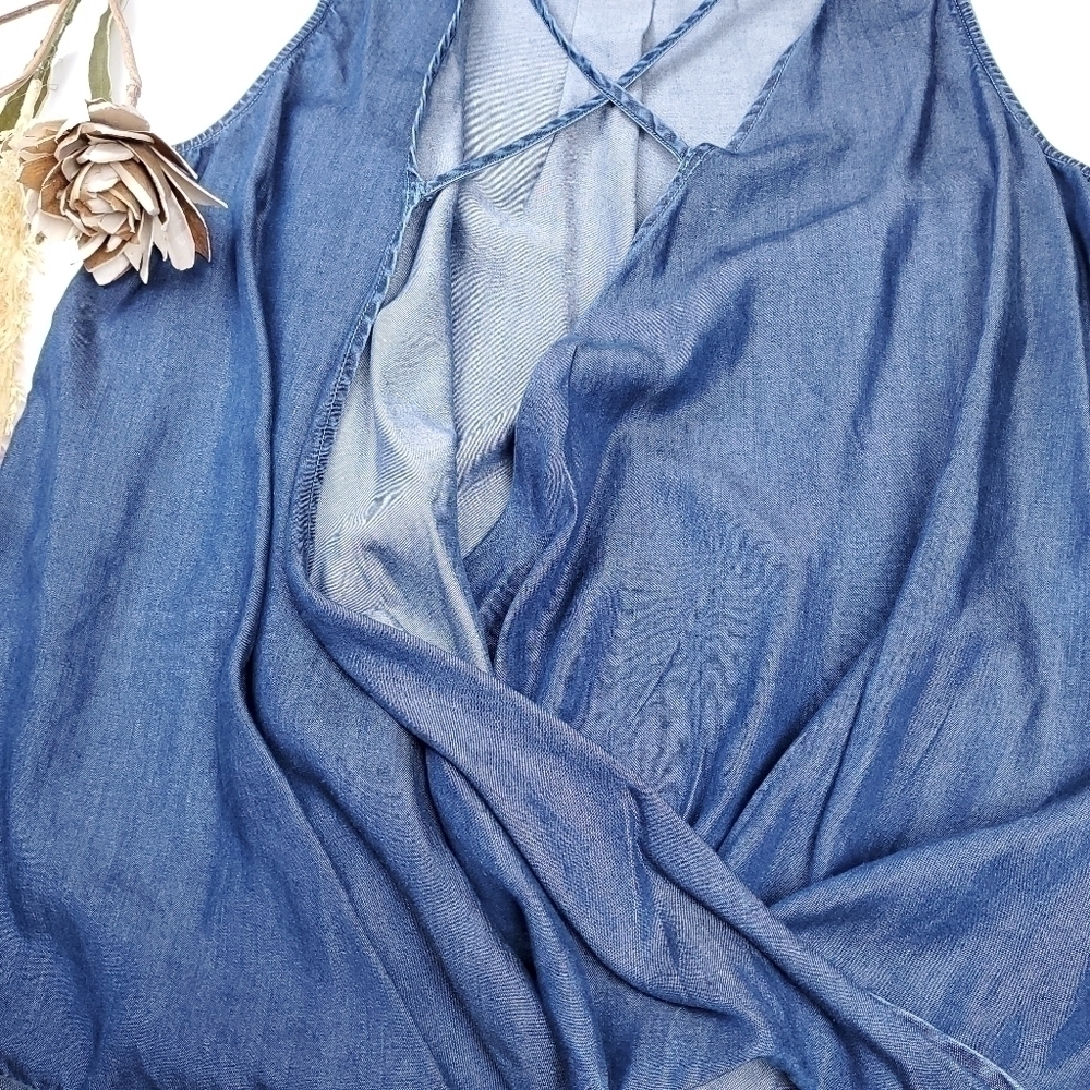 MIAMI Blue 100% Tencel Rouged Wrap Top Sz L - Picture 9 of 11